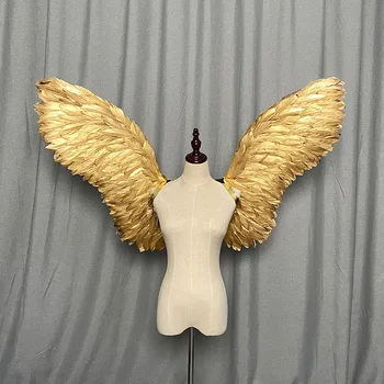 Золотой костюм на Хэллоуин с крыльями ангела для женщин Самба Карнавальное шоу Фотография Платье для вечеринки ручной работы Причудливый рейв-наряд 2023 Изображение 2
