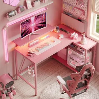 Игровой стол с розетками Розовый стол из углеродного волокна Стол для кабинета Компьютерные столы Мебель Аксессуары для чтения Офисные аксессуары Изображение 2