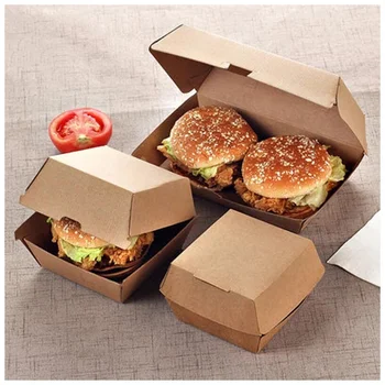 Индивидуальный продуктИзготовленный на заказ одноразовый пищевой картон для гамбургеров Упаковка на вынос Крафт-бумага Раскладушка Коробка для бургеров Изображение 2