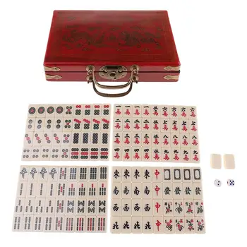 Китайская антикварная настольная игра маджонг 144 Маджонг в деревянной коробке размером 23x16,2x4,5 см для семейных веселых игр Pinic Camping Изображение 2
