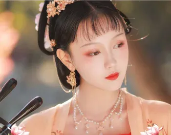 Китайское винтажное жемчужное ожерелье женское ханьфу аксессуары жемчужная кисточка ханьфу ожерелье для женщин косплей Изображение 2