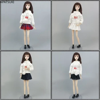 Красный супер белый топ с капюшоном модная толстовка + плиссированная юбка комплект одежды для нарядов куклы Барби 1/6 кукол аксессуары игрушки Изображение 2