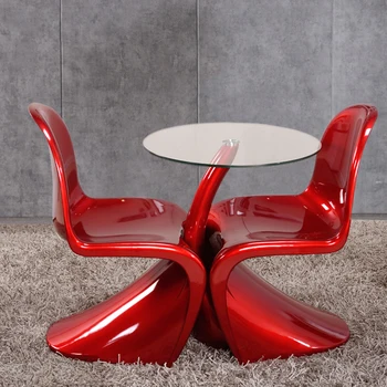 Креативная комбинация обеденного стола и стула, краска, современный, простой круглый стол, стул для отдыха, стол для переговоров, стол и стул Изображение 2