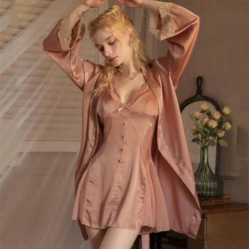 летний женский халат подтяжки ночная рубашка пижама набор сексуальный пэчворк кружевной халат ночная рубашка свободная вискозная домашняя одежда домашняя одежда домашняя одежда Изображение 2