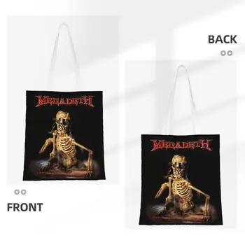 многоразовая сумка для покупок Megadeths Rock Band Женская холщовая сумка на плечо Моющаяся сумка Tengkorak Nyenrix Продукты Сумки для покупок Изображение 2