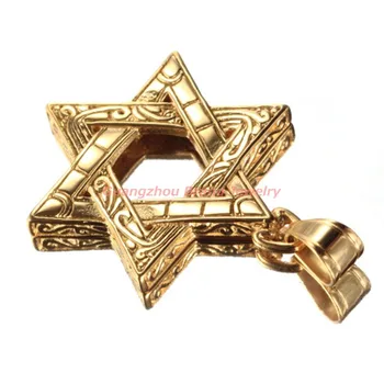 Модное женское мужское еврейское ожерелье с подвеской в виде звезды золотого цвета 316L Нержавеющая сталь Еврейская звезда Подвеска Ожерелье Изображение 2