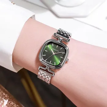 Модные роскошные квадратные женские часы Бренд Женские кварцевые наручные часы Классические серебряные простые Femme Steel Band Relogio Feminino Изображение 2