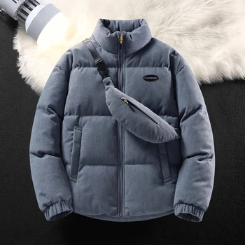 Мужская осенне-зимняя теплая толстая вельветовая куртка Модный тренд Хлопковое пальто с диагональной сумкой Пальто Мужская верхняя одежда Изображение 2