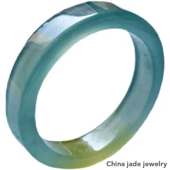 Натуральный 100% настоящий зелено-голубой жадеит кольцо вырезать скульптуру простое нефритовое кольцо, женские свадебные ювелирные изделия подарочные кольца для мужчин Изображение 2