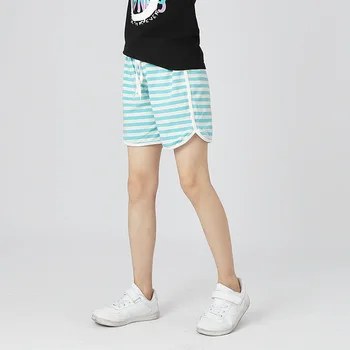  Новые летние повседневные шорты для девочек с эластичной линией талии со шнурком Подростковые пляжные шорты в полоску для одежды в возрасте 4-13 лет Изображение 2