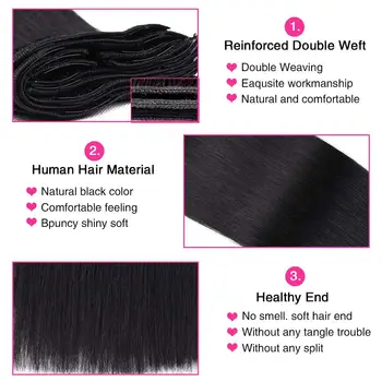  Прямой зажим для наращивания волос Наращивание натуральных человеческих волос Высокое качество Натуральный черный 1B Цвет Клипсы Для Реми Волосы Для Женщин Изображение 2