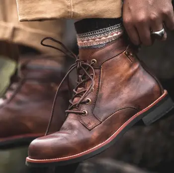 Ретро мужские высокие ботинки на шнуровке мужские байкерские ботинки осенне-зимняя мода короткие оксфорды Изображение 2