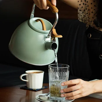 Светло-зеленый аэрозольная краска Звуковой чайник со свистком Чайники для кипячения воды 3 л Газовая плита Чайник для кипячения воды Кемпинг Чайник Бар Изображение 2