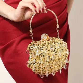 Серебро Золото Блестки Клатч Вечерняя сумочка Дизайнерская женская сумка через плечо с цепочкой Хрустальные бусины Бриллиантовые клатчи Bolso Mujer Изображение 2