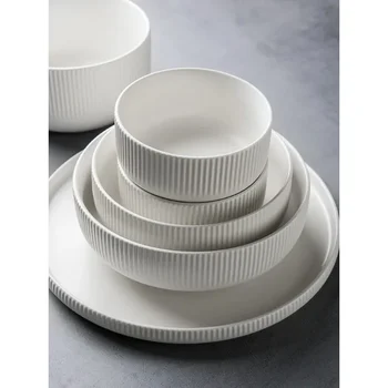 Скандинавские креативные блюда, домашний стейк, обеденная тарелка, зарядная тарелка, простая черно-белая керамика, набор обеденных тарелок в западном стиле, комбинация Изображение 2