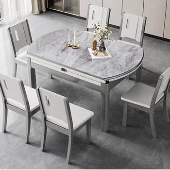 Скандинавские стулья для вечеринок Обеденный стол Роскошный дизайн из натурального металла Современный обеденный стол Ресторан Мрамор Tavoli Da Pranzo Мебель Изображение 2