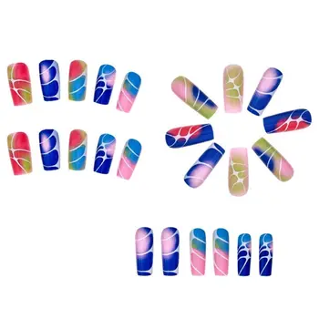  Супер длинные накладные ногти Мода Красочные Streamlines Кальян Кончики для ногтей Французский съемный пресс на ногтях Женщины Девушки Изображение 2