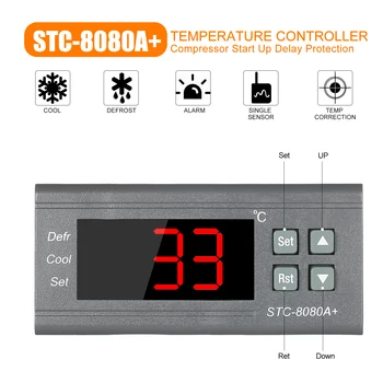 Цифровой регулятор температуры STC-8080A+ Термостат холодильника для автоматического размораживания холодильника с датчиком NTC Изображение 2